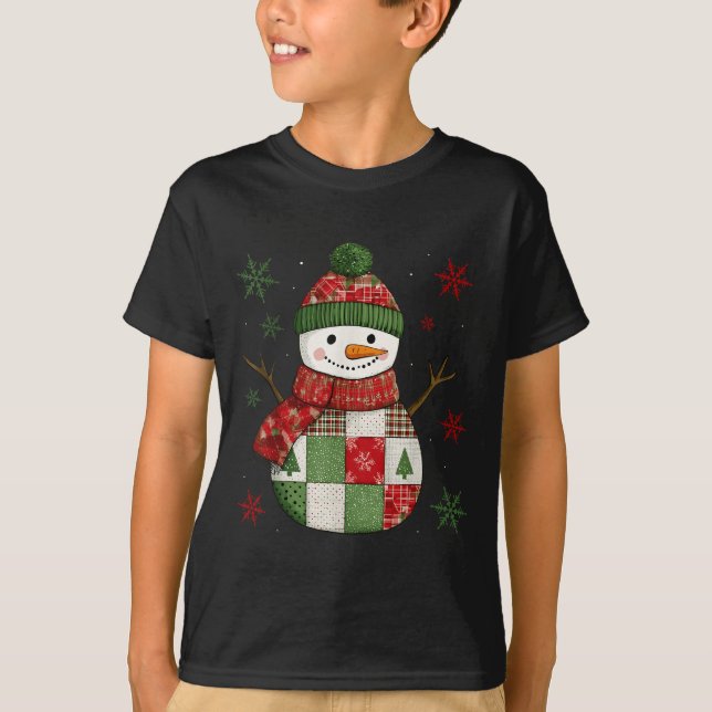 Patchwork Snowman Retro Funny Christmas Snowman Ho T-Shirt (Front)