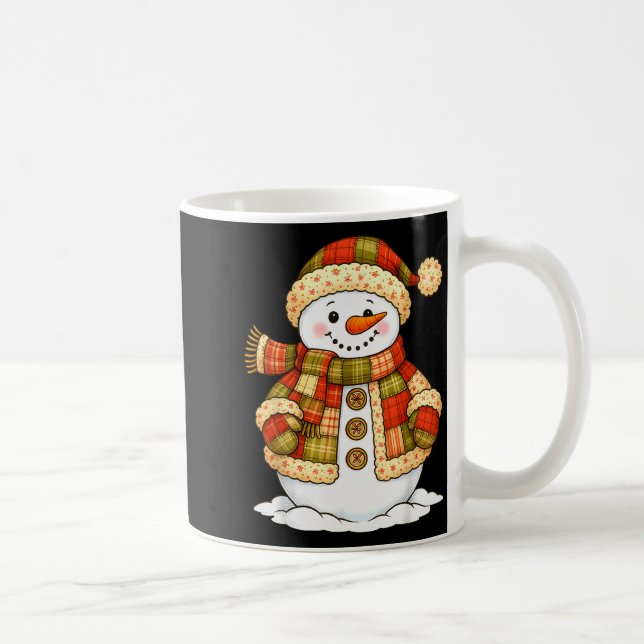 Patchwork Snowman Retro Funny Snowman Holiday Chri Coffee Mug (Right)