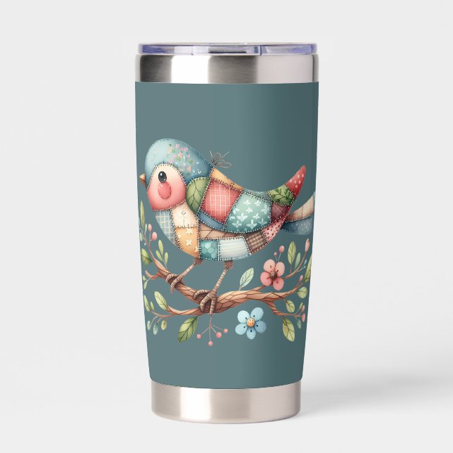 Patchwork Songbird on Blooming Branch Insulated Tumbler (Front)