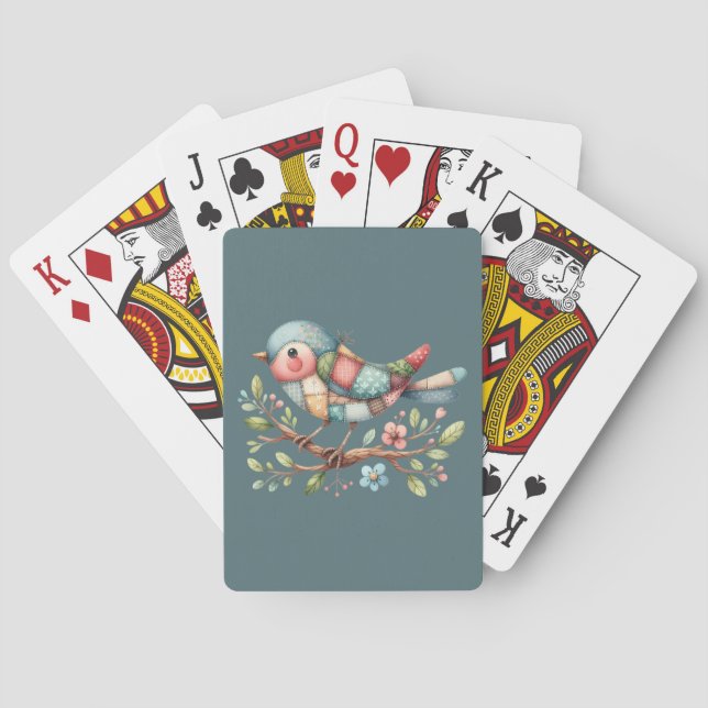 Patchwork Songbird on Blooming Branch Poker Cards (Back)