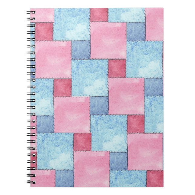 Patchwork Spiral Notebook, Pinks, Blues Notebook (Front)