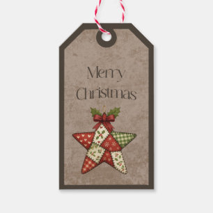 Patchwork Star Ornament Christmas Colors Gift Tag