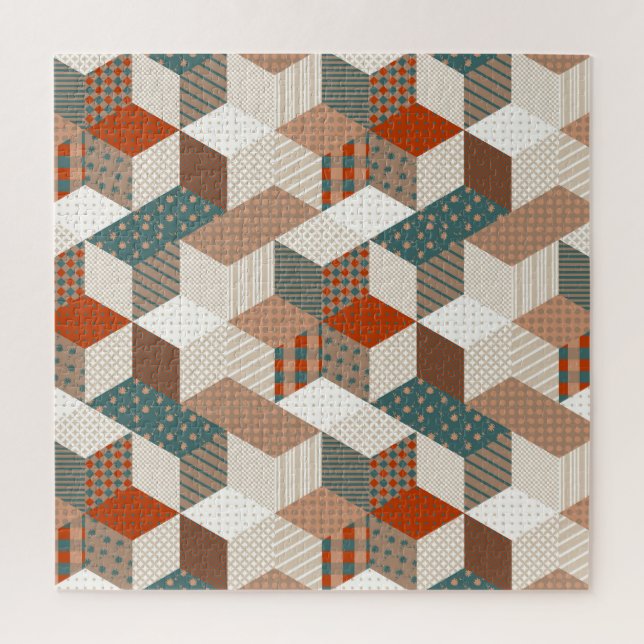 Patchwork Stars Vintage Brown Green Jigsaw Puzzle (Vertical)