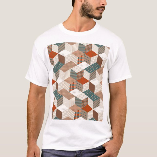 Patchwork Stars Vintage Brown Green T-Shirt (Front)