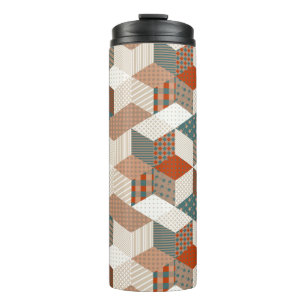 Patchwork Stars Vintage Brown Green Thermal Tumbler