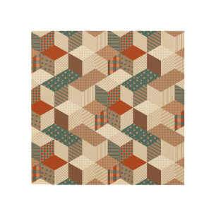 Patchwork Stars Vintage Brown Green Wood Wall Art