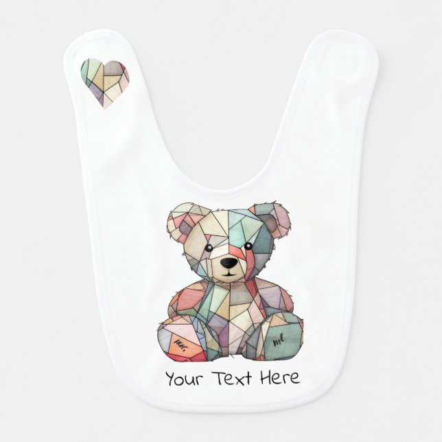 Patchwork Style Baby Bear & Heart Motif  Baby Bib (Front)