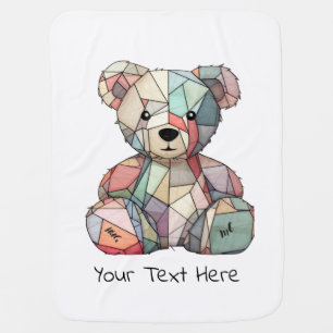 Patchwork Style Baby Bear & Heart Motif Baby Blanket