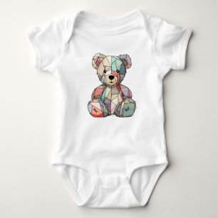 Patchwork Style Baby Bear & Heart Motif  Baby Bodysuit