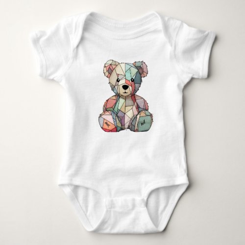 Patchwork Style Baby Bear  Heart Motif  Baby Bodysuit