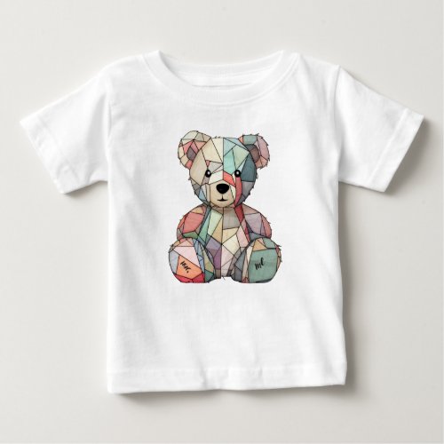 Patchwork Style Baby Bear  Heart Motif  Baby T_Shirt