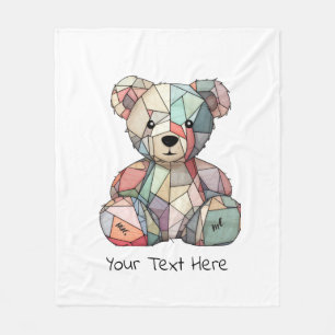 Patchwork Style Baby Bear & Heart Motif Fleece Blanket