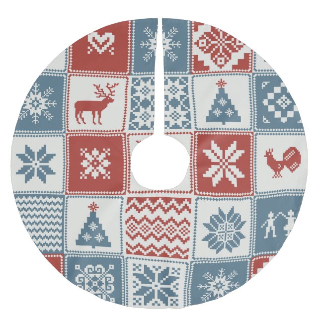 Patchwork Style: Christmas Ornamental Pattern Brushed Polyester Tree Skirt (Front)