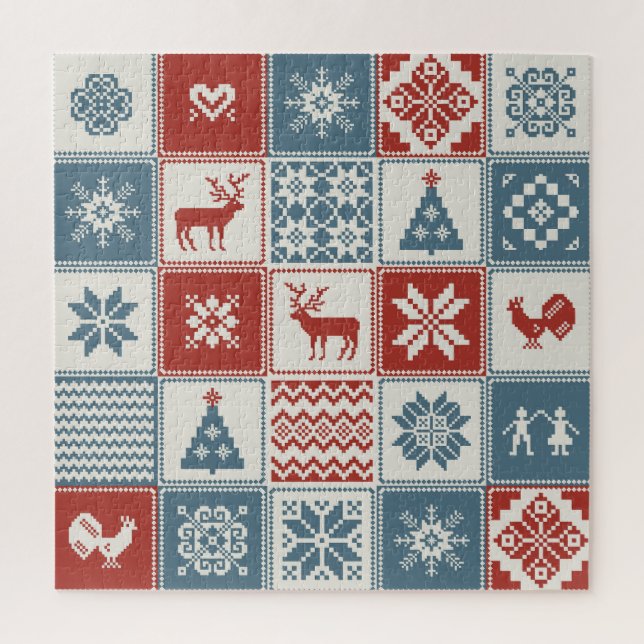 Patchwork Style: Christmas Ornamental Pattern Jigsaw Puzzle (Vertical)