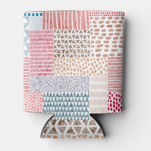 Patchwork Style Cute Doodle Pattern Can Cooler (Front)