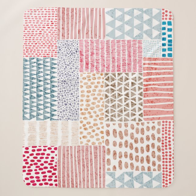 Patchwork Style Cute Doodle Pattern Sherpa Blanket (Front)