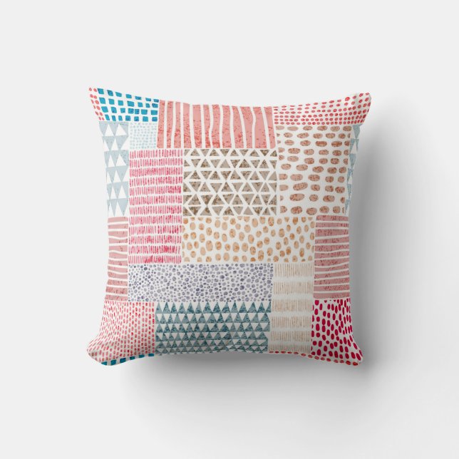 Patchwork Style Cute Doodle Pattern Throw Pillow (Front)