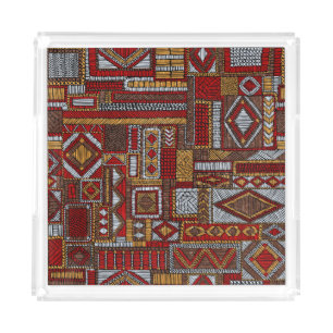Patchwork Style Embroidered Ethnic Print Acrylic Tray