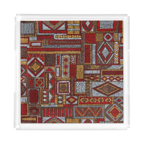 Patchwork Style Embroidered Ethnic Print Acrylic Tray