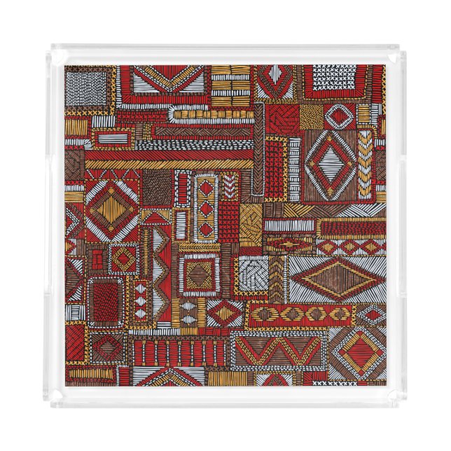 Patchwork Style Embroidered Ethnic Print Acrylic Tray (Front)