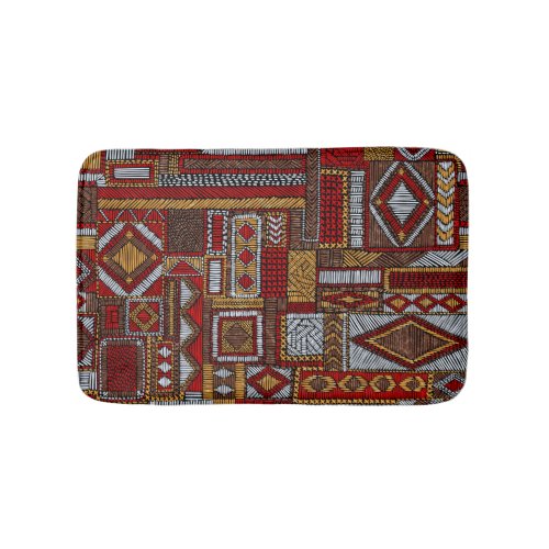 Patchwork Style Embroidered Ethnic Print Bath Mat