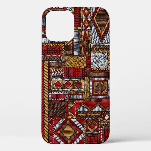 Patchwork Style Embroidered Ethnic Print iPhone 12 Case