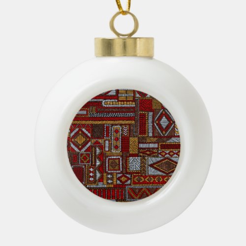 Patchwork Style Embroidered Ethnic Print Ceramic Ball Christmas Ornament