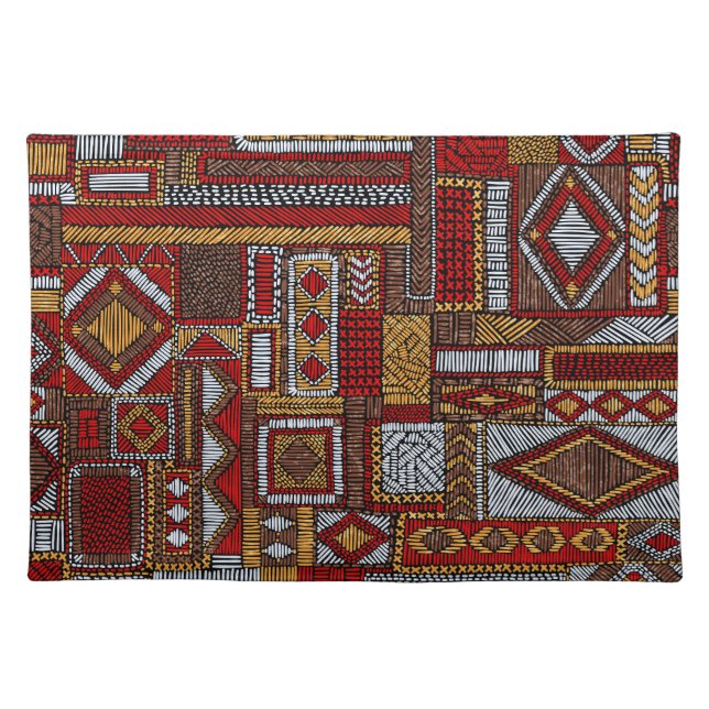 Patchwork Style Embroidered Ethnic Print Cloth Placemat (Front)