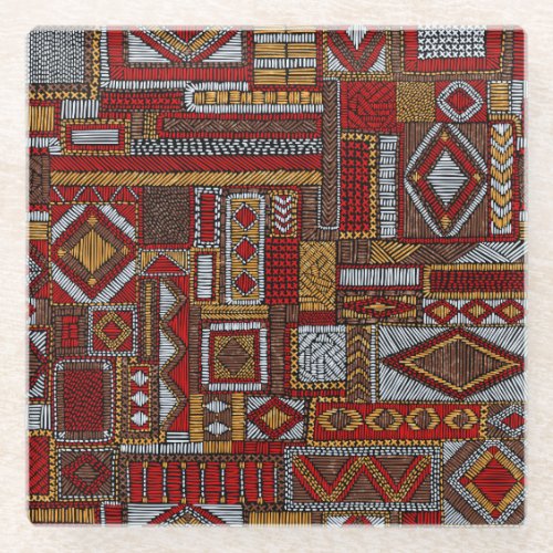 Patchwork Style Embroidered Ethnic Print Glass Coaster