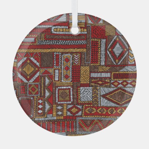 Patchwork Style Embroidered Ethnic Print Glass Ornament