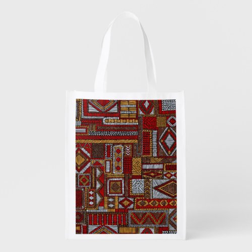 Patchwork Style Embroidered Ethnic Print Grocery Bag