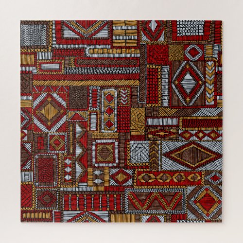 Patchwork Style Embroidered Ethnic Print Jigsaw Puzzle