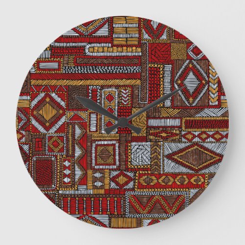 Patchwork Style Embroidered Ethnic Print Large Clock