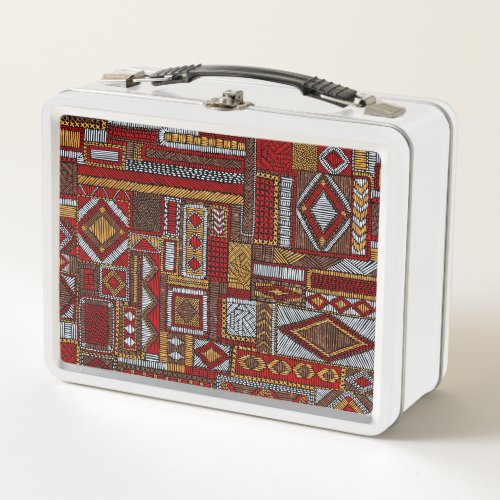 Patchwork Style Embroidered Ethnic Print Metal Lunch Box