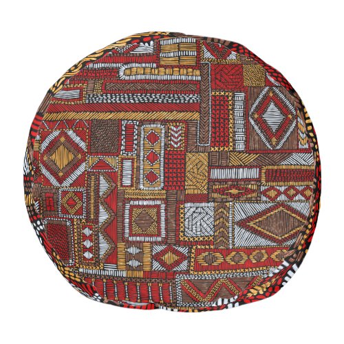 Patchwork Style Embroidered Ethnic Print Pouf