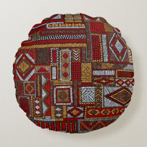 Patchwork Style Embroidered Ethnic Print Round Pillow