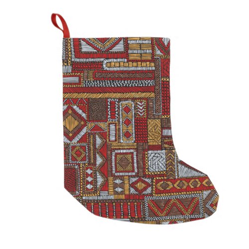Patchwork Style Embroidered Ethnic Print Small Christmas Stocking