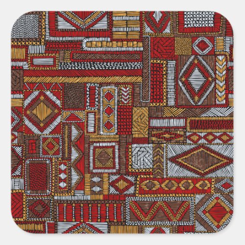Patchwork Style Embroidered Ethnic Print Square Sticker