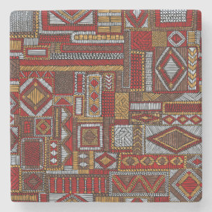 Patchwork Style Embroidered Ethnic Print Stone Coaster