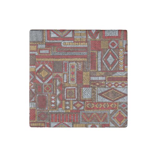 Patchwork Style Embroidered Ethnic Print Stone Magnet
