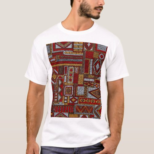 Patchwork Style Embroidered Ethnic Print T_Shirt