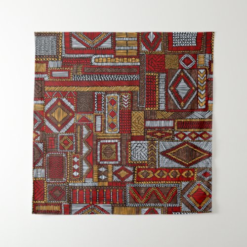 Patchwork Style Embroidered Ethnic Print Tapestry