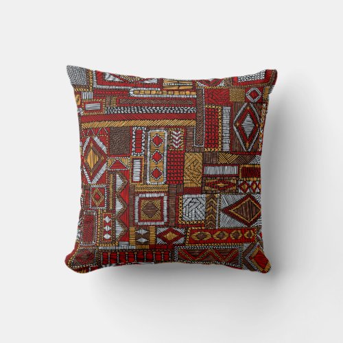 Patchwork Style Embroidered Ethnic Print Throw Pillow