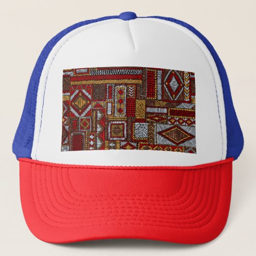 Patchwork Style Embroidered Ethnic Print Trucker Hat