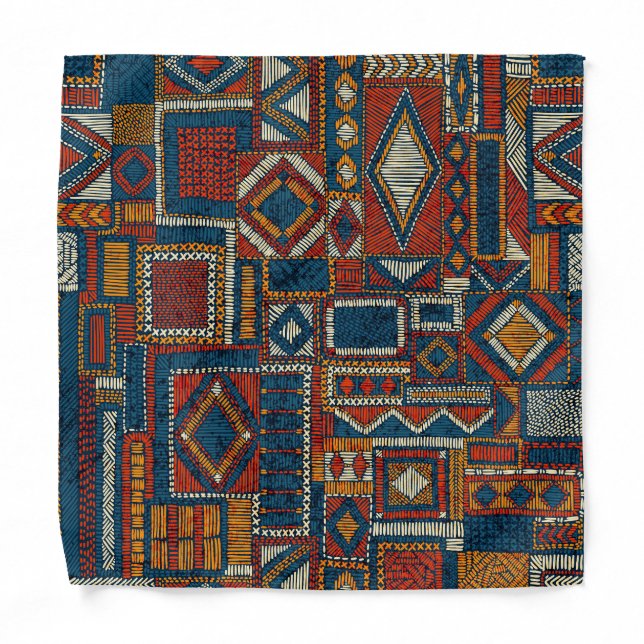 Patchwork Style Embroidered Vintage Print Bandana (Front)