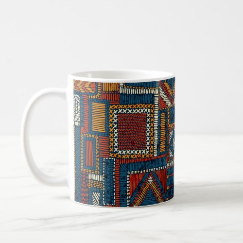 Patchwork Style Embroidered Vintage Print Coffee Mug