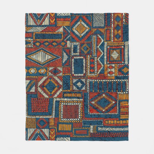 Patchwork Style Embroidered Vintage Print Fleece Blanket