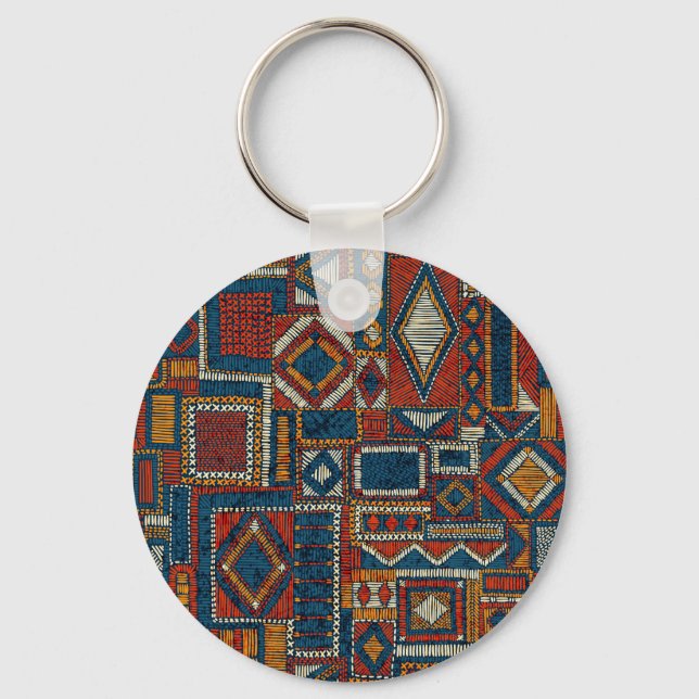 Patchwork Style Embroidered Vintage Print Keychain (Front)