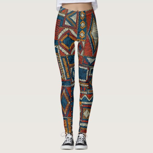 Patchwork Style Embroidered Vintage Print Leggings