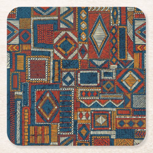 Patchwork Style Embroidered Vintage Print Square Paper Coaster